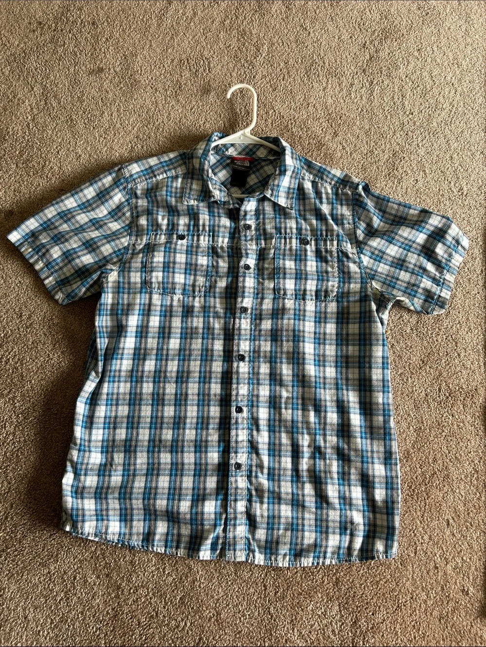 The North Face Men's Blue Plaid Short-Sleeve Button-Down Shirt